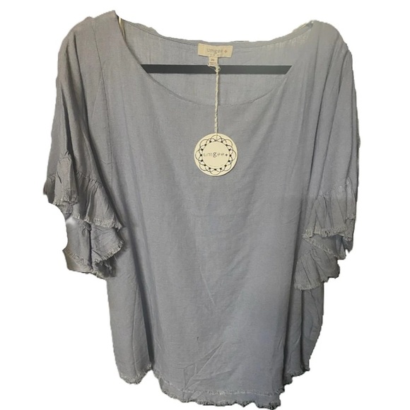 Umgee Tops - Umgee Ruffle and Frayed Hem Linen Women's Top- Size XL